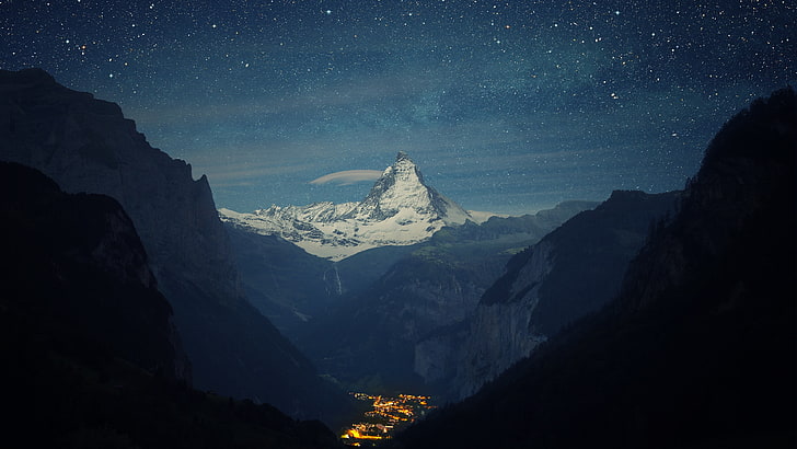 Nature Night Mountains, forest, european alps, environment, tranquil scene Free HD Wallpaper