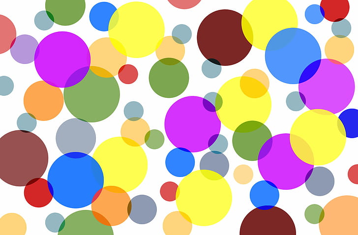 Neon Polka Dots, white background, colorful, circles, balls Free HD Wallpaper