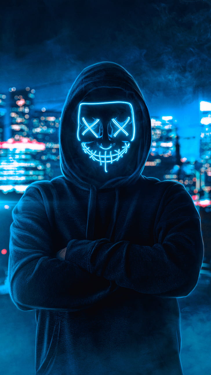 Neon Sweatshirt, night, hoods, photoshop, creepy Free HD Wallpaper
