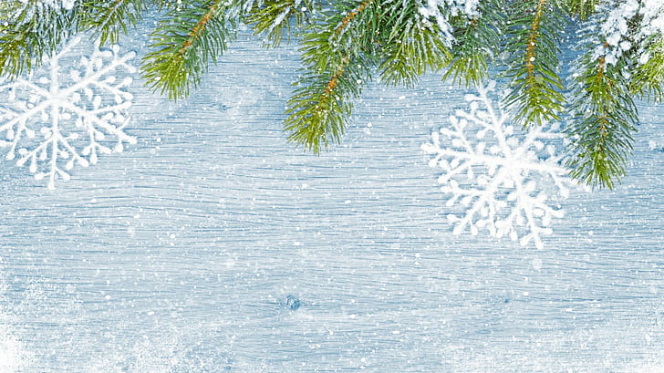 Norway Spruce Tree, snowflakes, white, christmas, new year