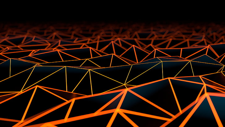 Orange Marble, triangle, abstract, black background, orange color Free HD Wallpaper
