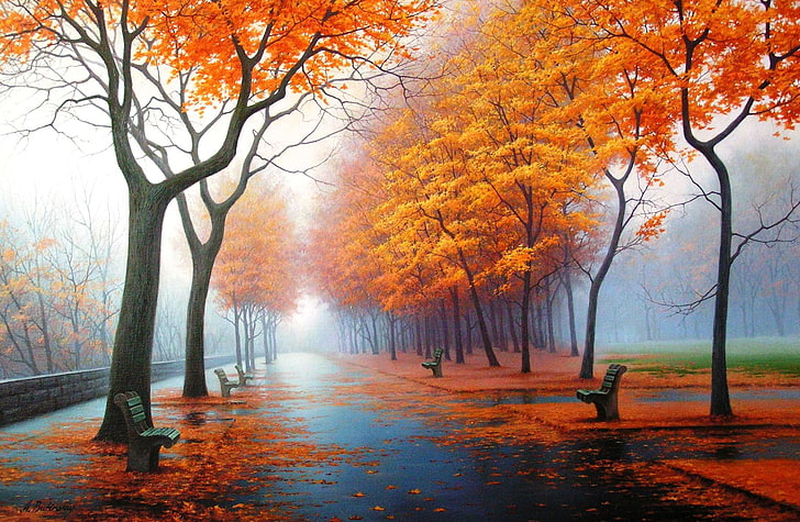 Realistic Tree Painting, change, treelined, fall, red Free HD Wallpaper