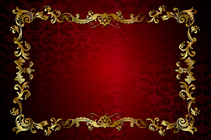 Red and Gold Page Border, frame, curve, curled up, oldfashioned Free HD Wallpaper