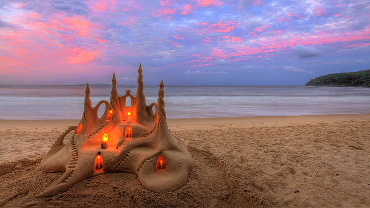 Sand Castles On the Beach, island, paradise, outdoor, holiday Free HD Wallpaper