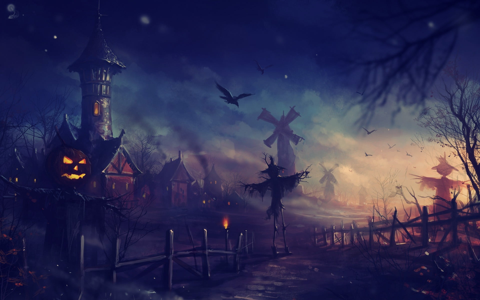 Scarecrow Wreath, cloud sky, haryarti, dusk, tree