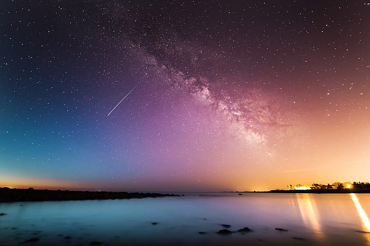 Shooting Star Night Sky Drawing, no people, beauty in nature, tranquility, milky way Free HD Wallpaper