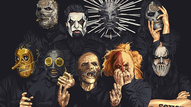 Slipknot Crew, nu metal, front view, indoors, real people Free HD Wallpaper