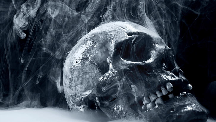 Smoking Skull, indoors, history, fear, people