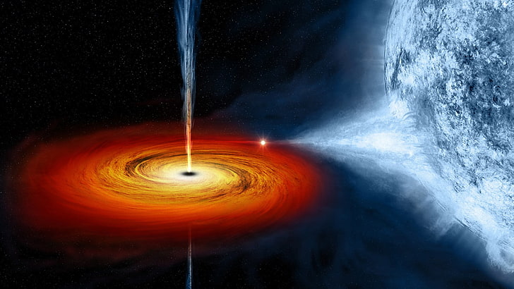 Super Black Hole, blue, quasars, power in nature, dark Free HD Wallpaper