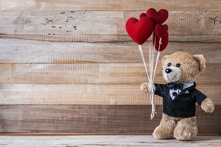 Teddy Bear Hugging Heart, gift, cute, hearts, valentines day Free HD Wallpaper