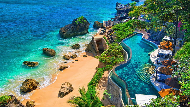 Top 10 Hotels in Bali, sand, ocean, horizon, mountain Free HD Wallpaper
