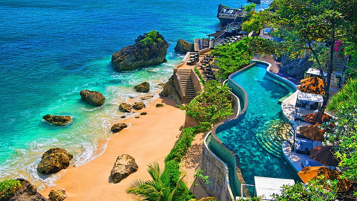 Top 10 Hotels in Bali, sand, ocean, horizon, mountain