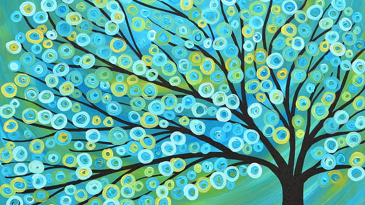 Tree Artwork, watercolor paint, pattern, paint, art Free HD Wallpaper