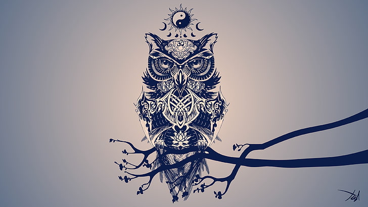 Tribal Owl Decal, creativity, elegance, vector, violet Free HD Wallpaper