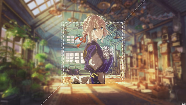 Violet Evergarden Profile, violet evergarden, anime, blurred, pictureinpicture