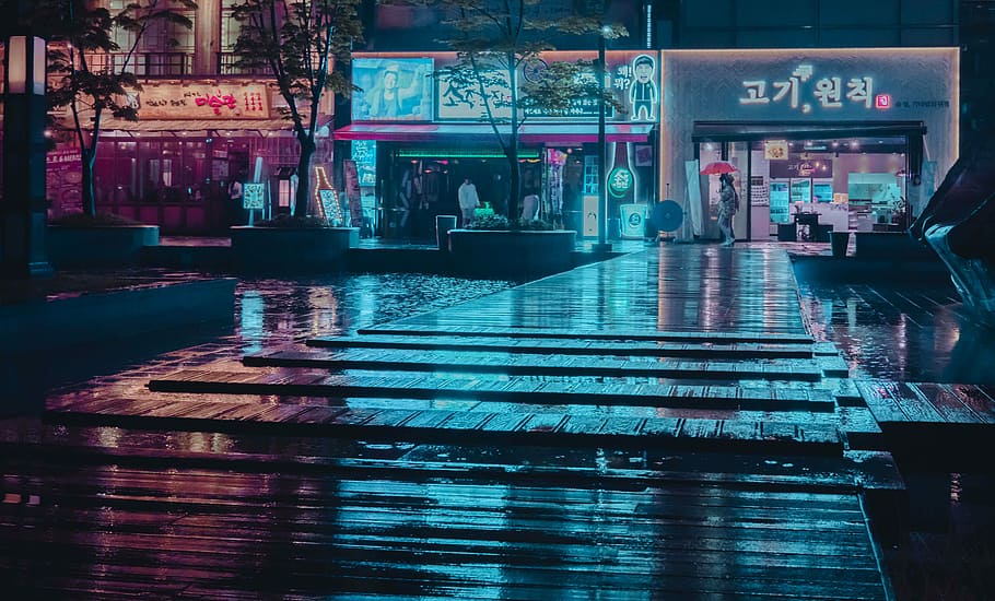 White Neon Lights Aesthetic, built structure, street view, building, south korea