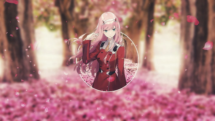 Zero Two Anime Girl 1080, focus on foreground, no people, flower, darling in the franxx