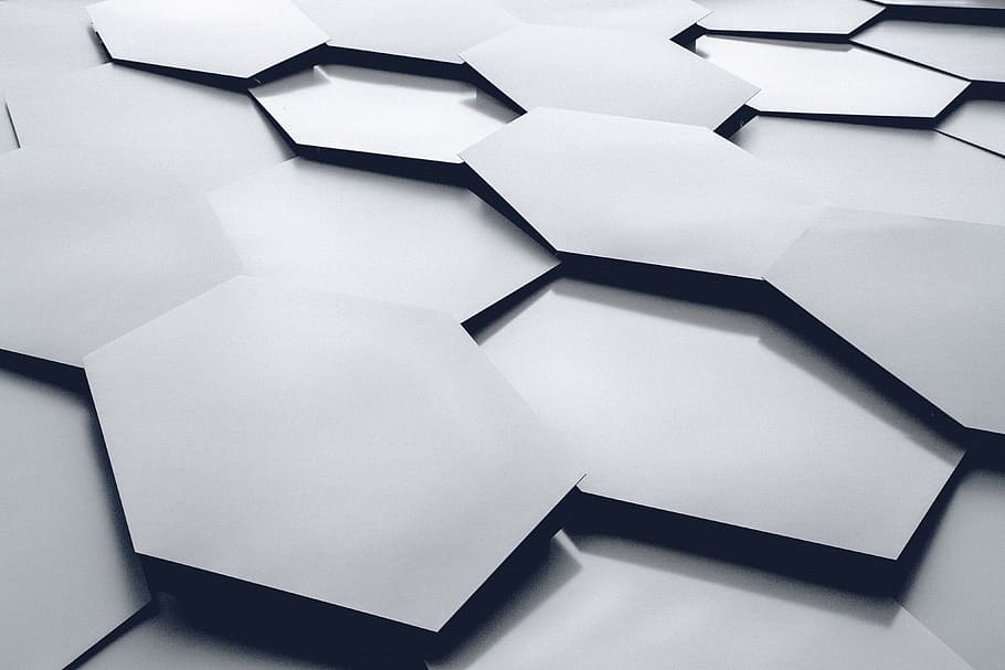 Abstract 3D Hexagon, group of objects, white, large group of objects, closeup Free HD Wallpaper