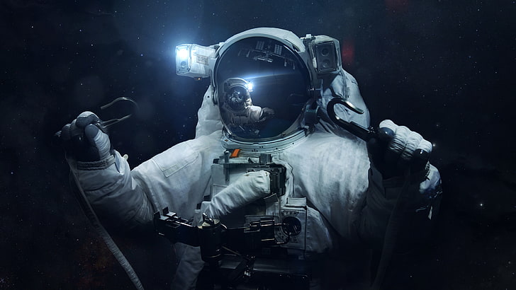 Astronauts Spacewalk, adventure, front view, sitting, scifi Free HD Wallpaper