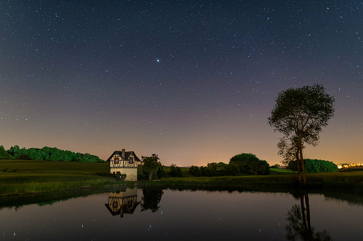 bamberg, long  exposure, lake house, cottage Free HD Wallpaper