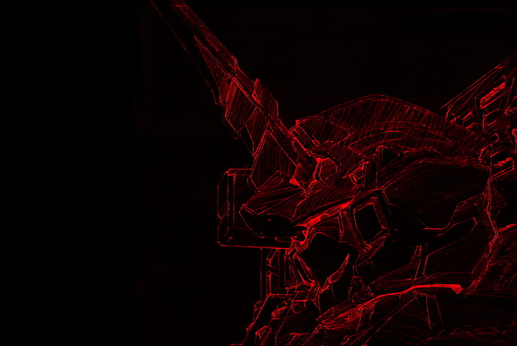 Black Unicorn Gundam, black background, copy space, glowing, mystery Free HD Wallpaper