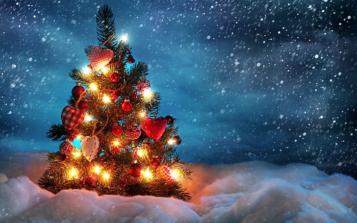 Computer Christmas Tree, beauty in nature, light  natural phenomenon, snow, fir tree Free HD Wallpaper