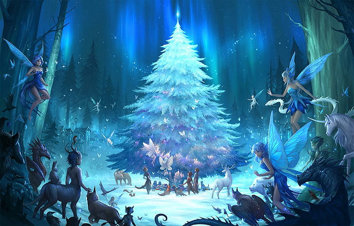 Cute Christmas Dragon, christmas, fairy, magic, cosfest Free HD Wallpaper