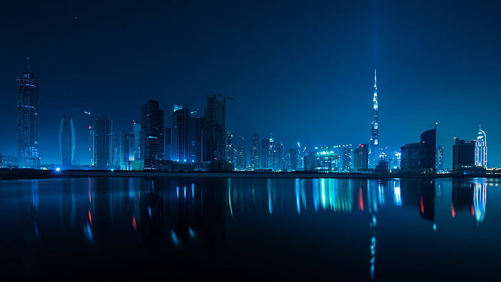 Dubai Night Skyline, huangpu river, pudong, downtown district, united arab emirates Free HD Wallpaper
