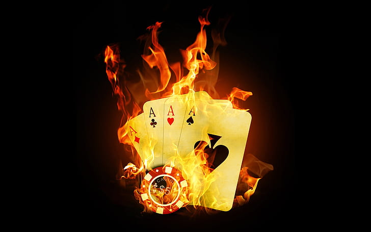 Fire Poker Set, cards,, ases, full, background