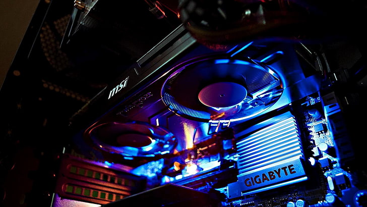 Gigabyte HD, illuminated, equipment, closeup, gigabyte Free HD Wallpaper