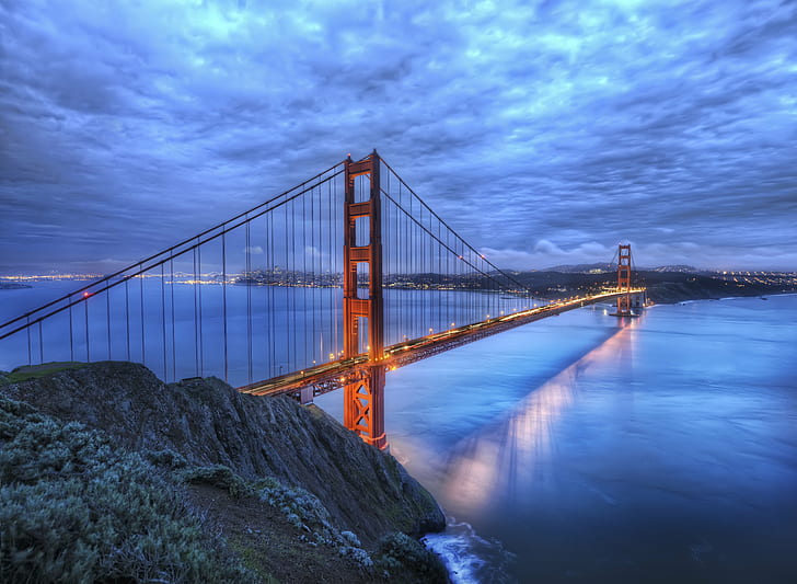 Golden Gate Bridge, blog, processing, reflection, sunset Free HD Wallpaper