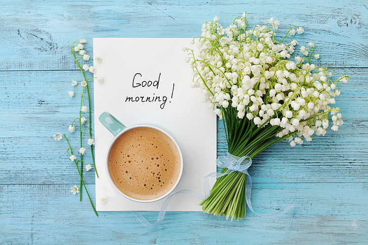 Good Day, indoors, coffee cup, card, flowering plant Free HD Wallpaper