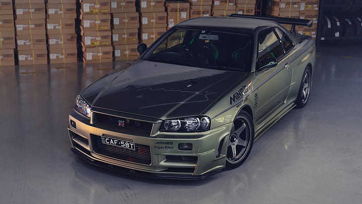 Green Nissan Skyline GTR R35, nissan skyline, nissan, vehicle, nissan skyline gtr r34 Free HD Wallpaper