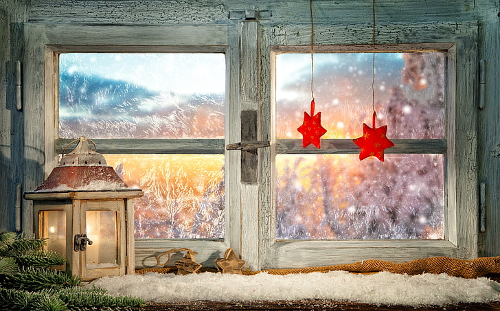 house, snowflake, sky, stars Free HD Wallpaper