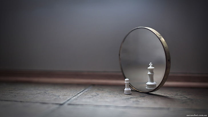 Looking in the Mirror Chess Piece, lighting equipment, sphere, table, single object Free HD Wallpaper