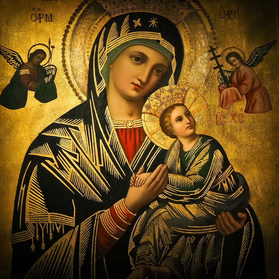 Mary Mother of Perpetual Help, young adult, two people, representation, mural Free HD Wallpaper