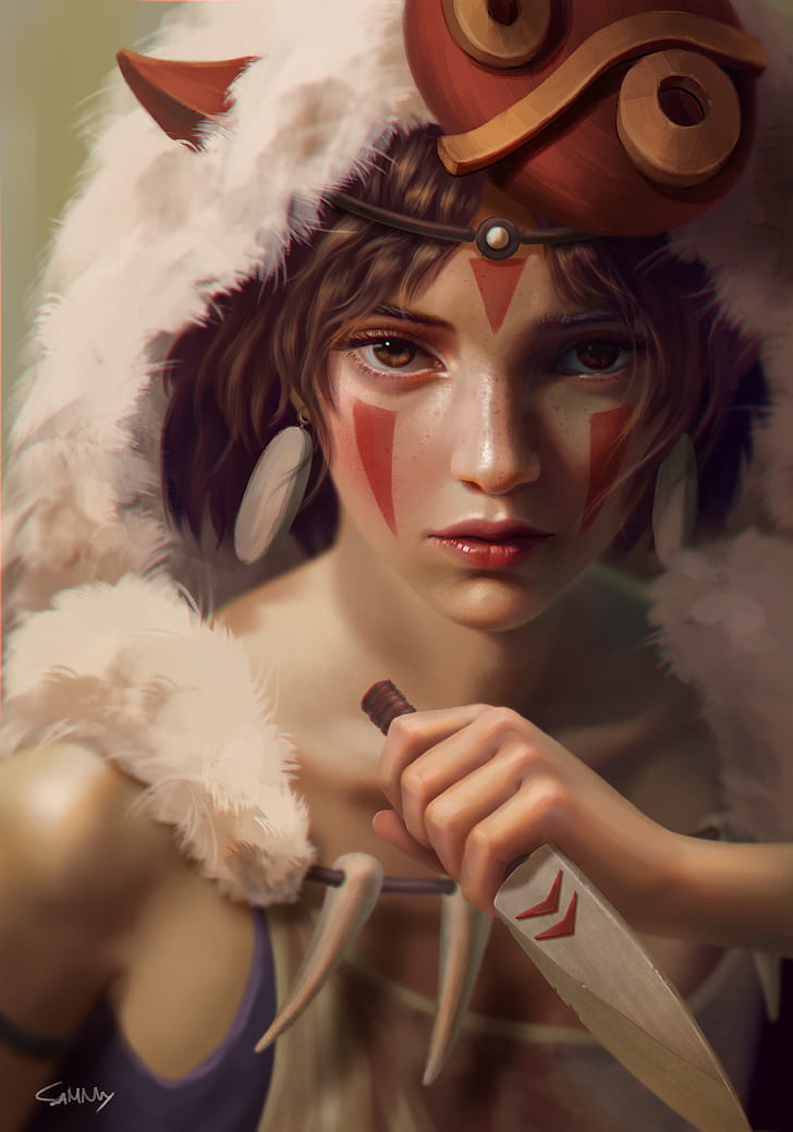 Mononoke Fan Art, drawing, face paint, princess mononoke, artwork Free HD Wallpaper