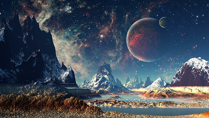 Mountain 2560X1440, planet, space, landscape, stars Free HD Wallpaper