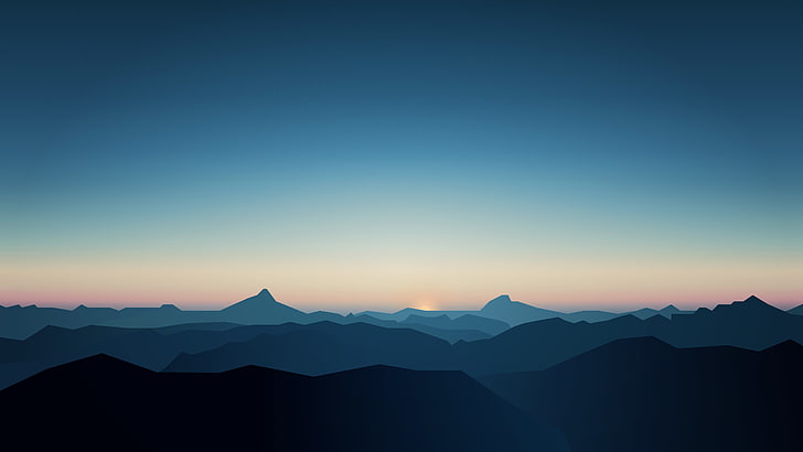 Mountain Sunset Silhouette, sunrise, mountains, cgi, dark Free HD Wallpaper