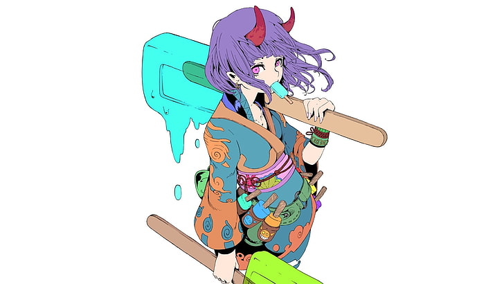 Oni Mask PFP, purple hair, demon, cut out, one person Free HD Wallpaper