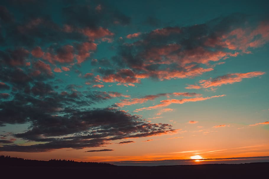 orange, cloudscape, silhouette, golden hour Free HD Wallpaper