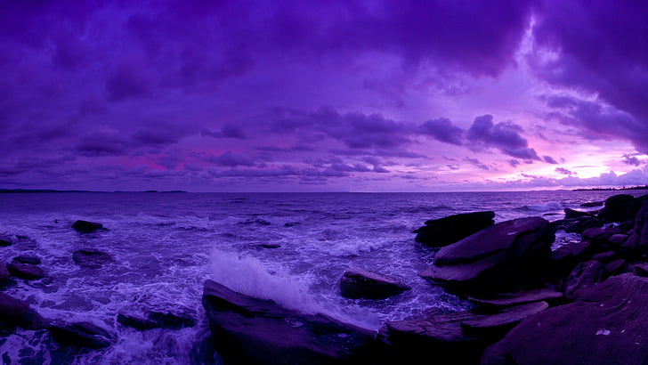 Purple Beach Sunset Painting, artistic, color, fractal, futuristic Free HD Wallpaper