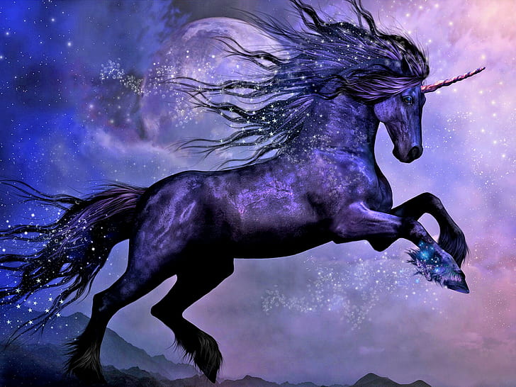 Purple Unicorn Costume, black, night, fantasy animals, fantasy Free HD Wallpaper