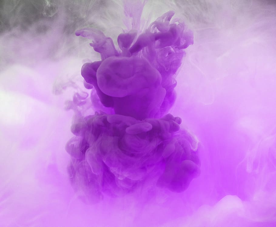 Purple Watercolor Floral, closeup, color in water, smoke  physical structure, freshness