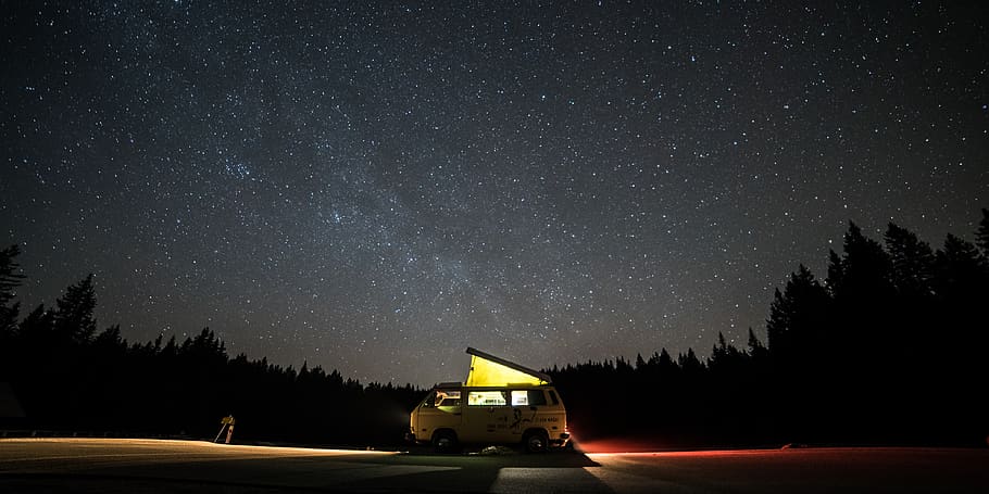 RV Living, space and astronomy, balkan campers, nebula, road Free HD Wallpaper