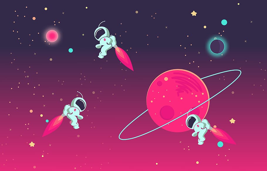 Space Astronaut Cartoon, outer, shuttle, ship, animal Free HD Wallpaper