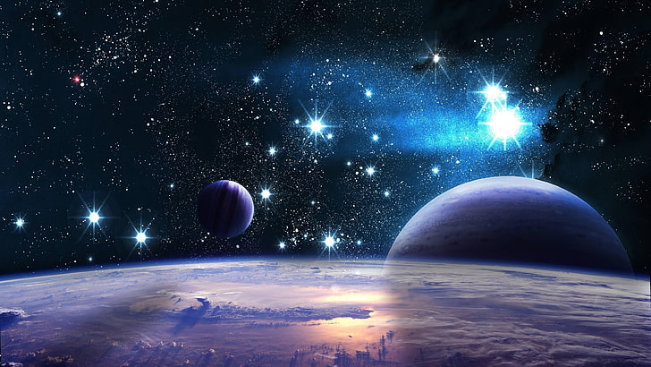 Space Planets and Shooting Star, night, no people, planet  space, darkness Free HD Wallpaper