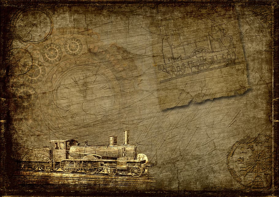 Steampunk Train Car, wood  material, frame, damaged, rough