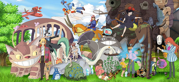 Studio Ghibli Girl Characters, howls moving castle, castle in the sky, princess mononoke, porco rosso Free HD Wallpaper