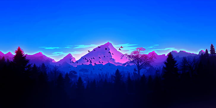 Vaporwave HD, men, mountains, artwork, forest